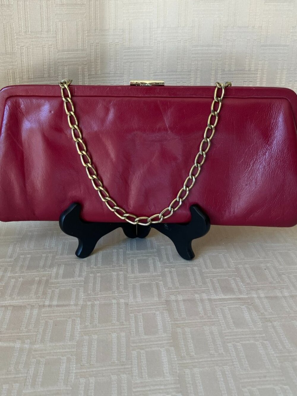 Vintage Ingber Burgundy Red Handbag Clutch Convertible Gold Chain Handle MCM USA